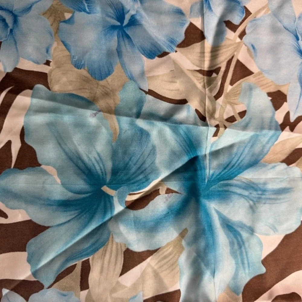 Adrienne Landau Studio Silk Scarf Zebra Floral Print Brown Blue Square 34in